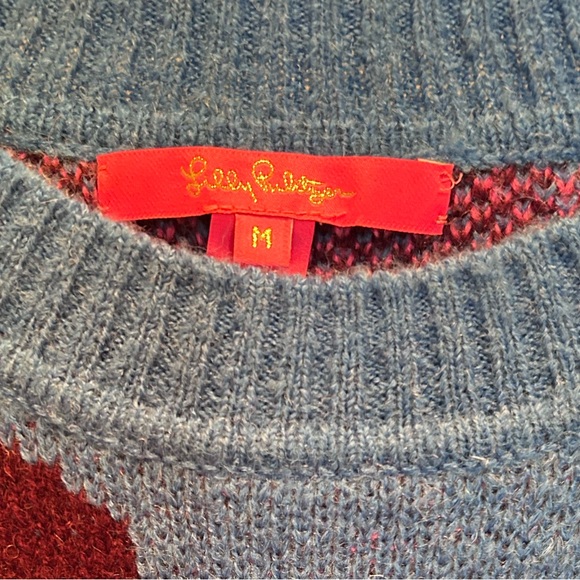 Lilly Pulitzer Blue/Pink/Maroon Ferrara Sweater. Acrylic/Nylon/Wool Blend.Size M - Picture 3 of 6